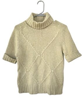 Escada Cashmere Wool Blend Short Sleeve Turtleneck Sweater - Size 36 - Green